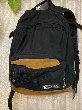 Outdoor Products Black and Tan Backpack with suede accents